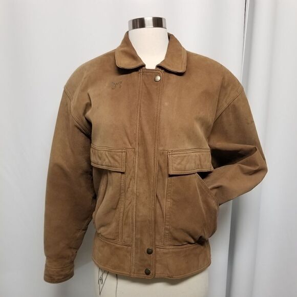 Vintage 90s y2k Adventure Bound Aviator Bomber Insulated Brown Leather Jacket Md - Picture 4 of 9